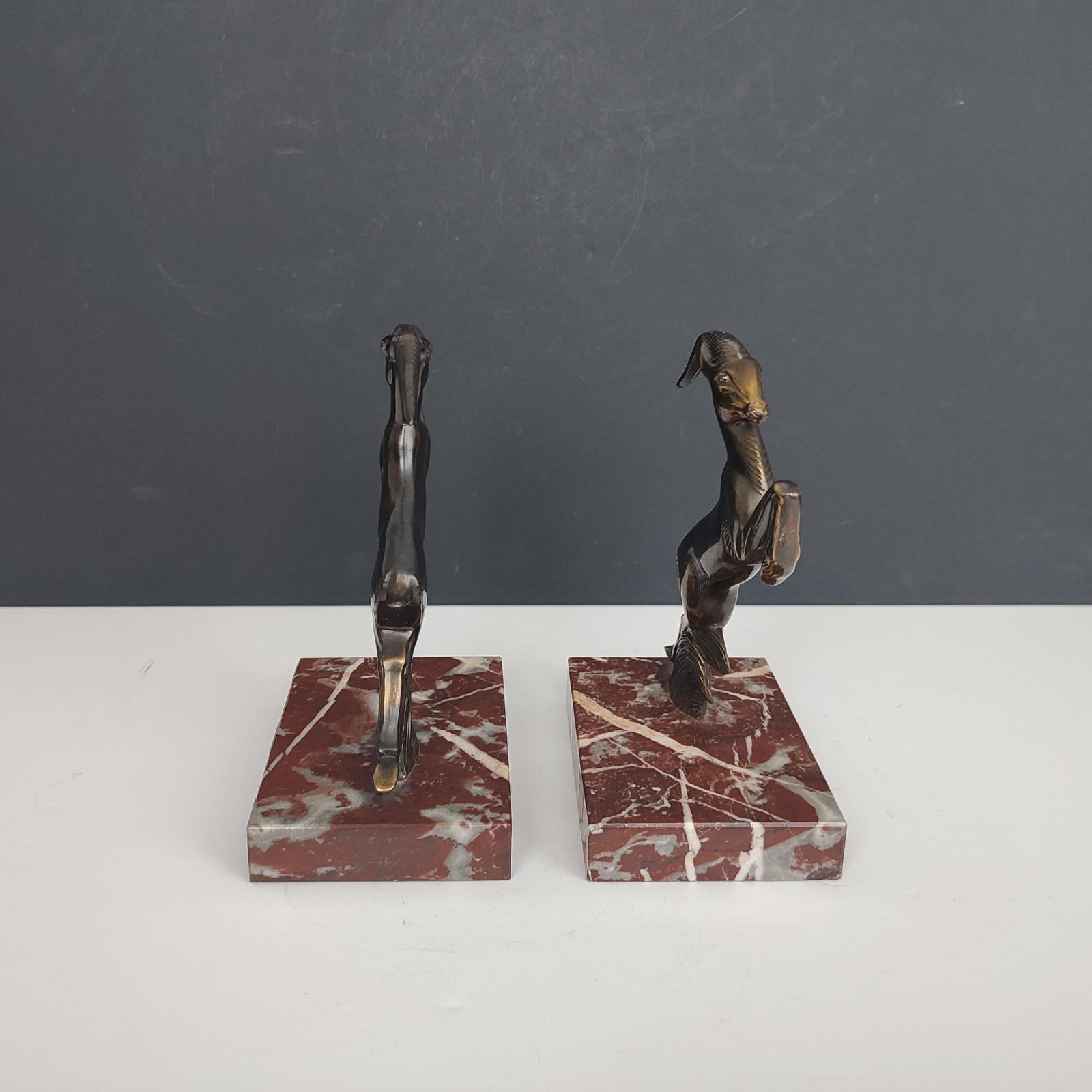 Spelter Pair of French Art Deco Bookends, Jumping Antelopes For Sale
