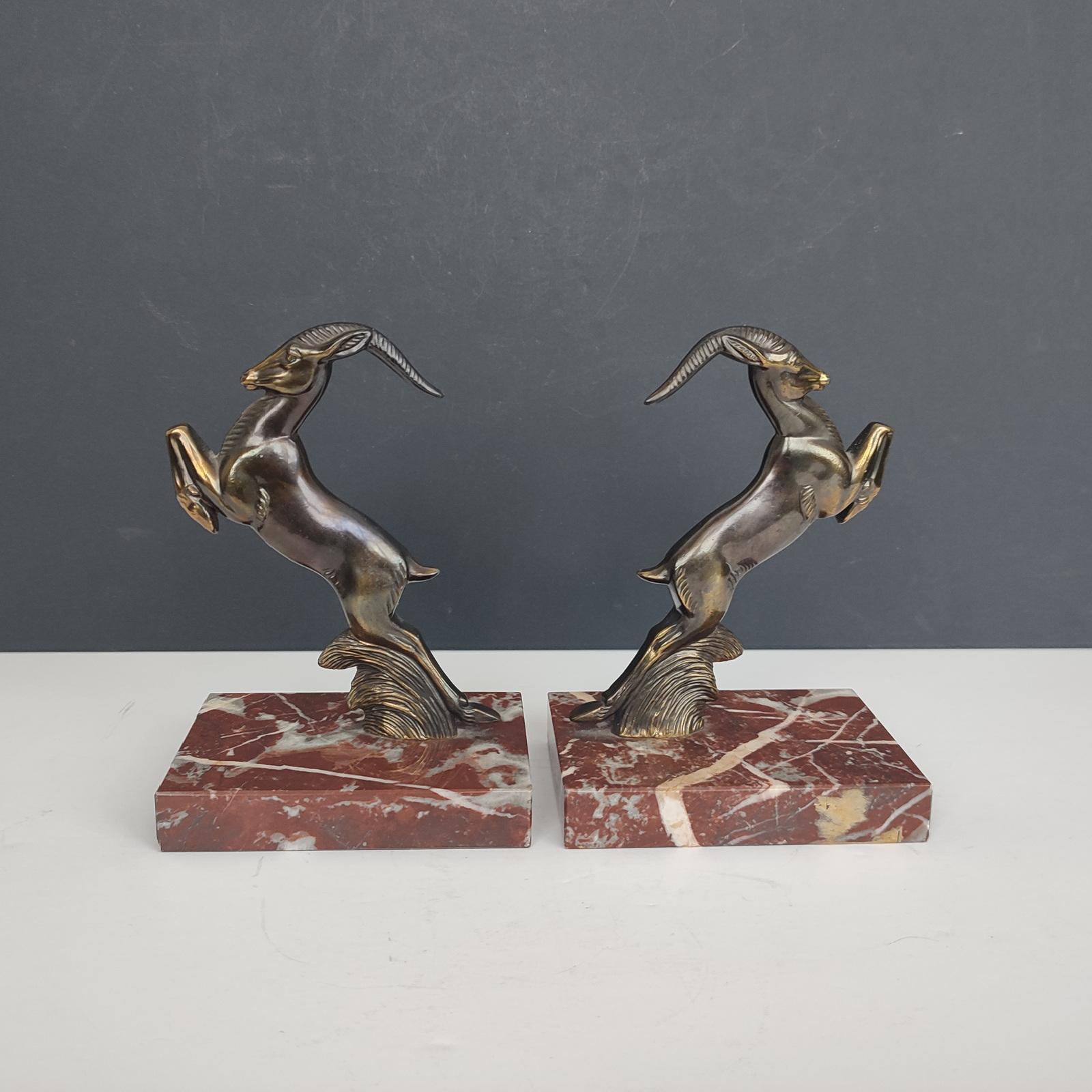 Pair of French Art Deco Bookends, Jumping Antelopes For Sale 1