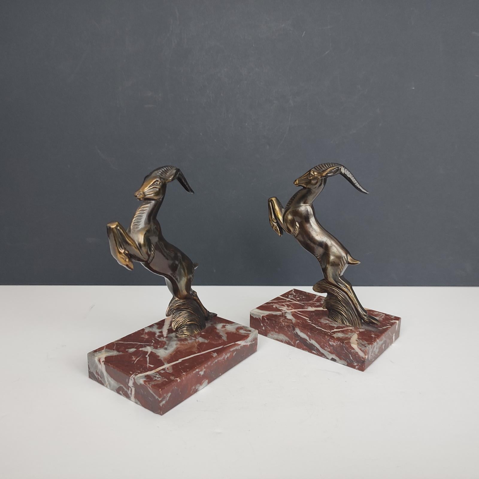 Pair of French Art Deco Bookends, Jumping Antelopes For Sale 3