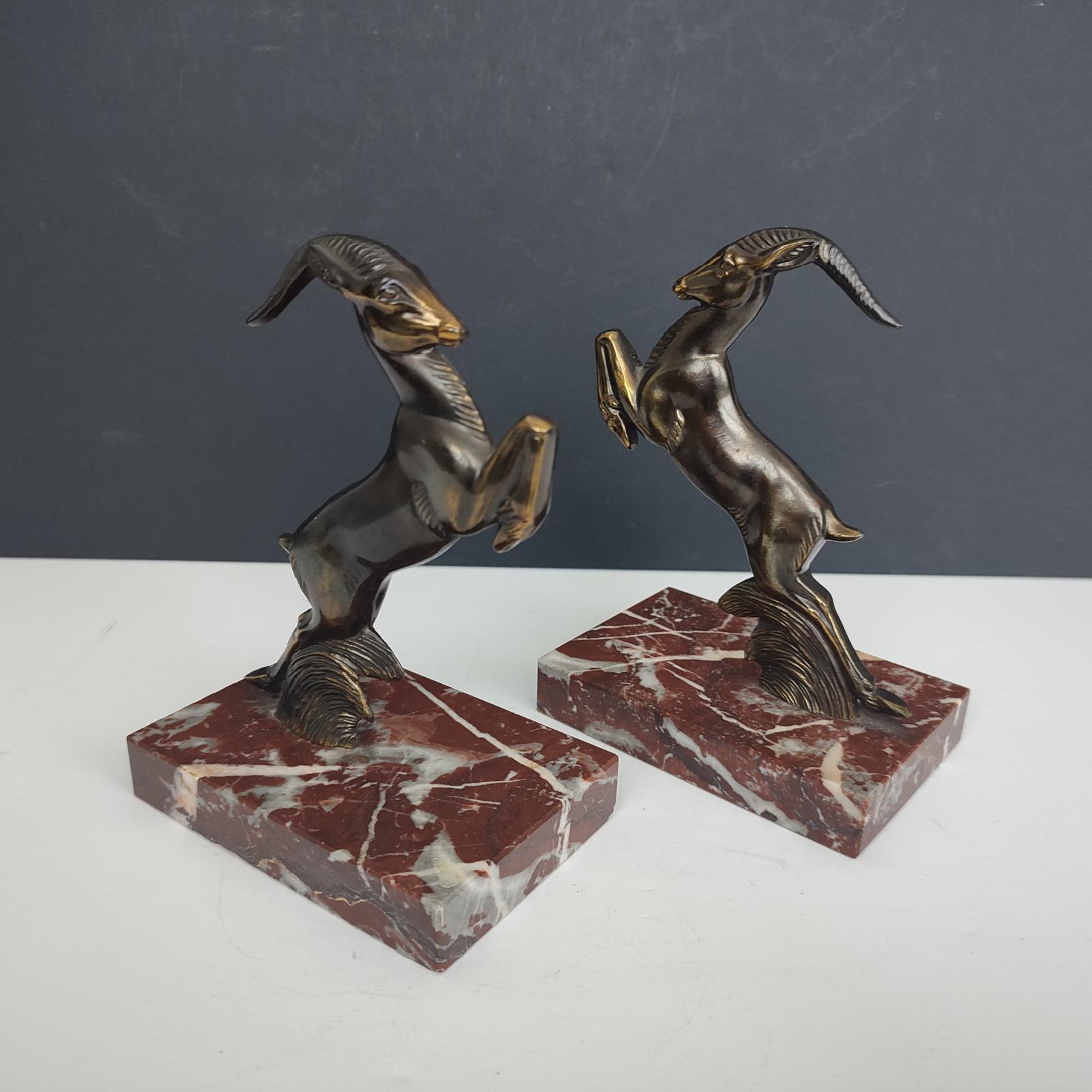 Pair of French Art Deco Bookends, Jumping Antelopes For Sale 4
