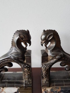 Pair of French Art Deco Bookends with Mythical Animals