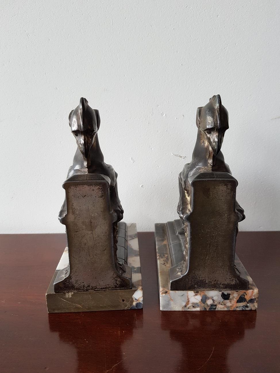 20th Century Pair of French Art Deco Bookends with Mythical Animals