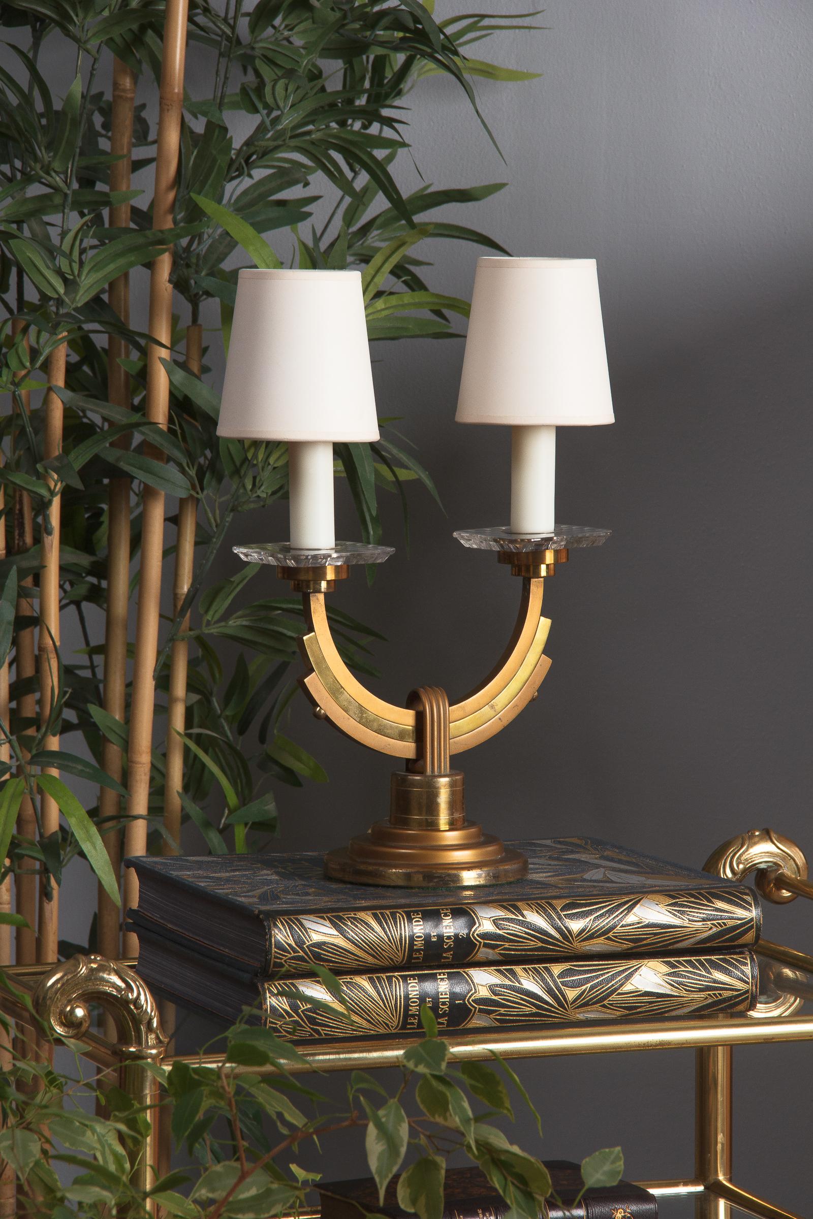 Pair of French Art Deco Brass and Copper Lamps, 1930s 5