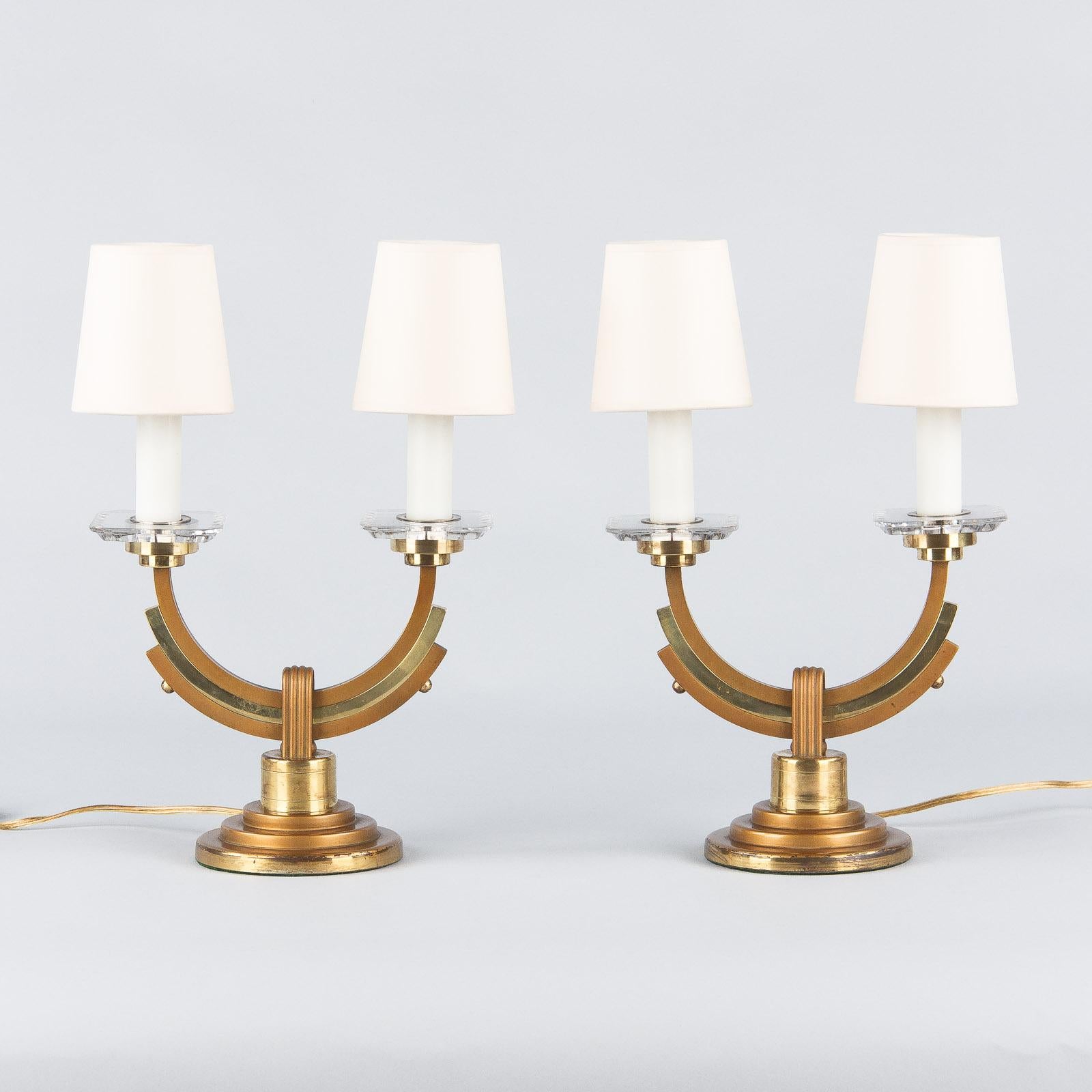 Pair of French Art Deco Brass and Copper Lamps, 1930s 7