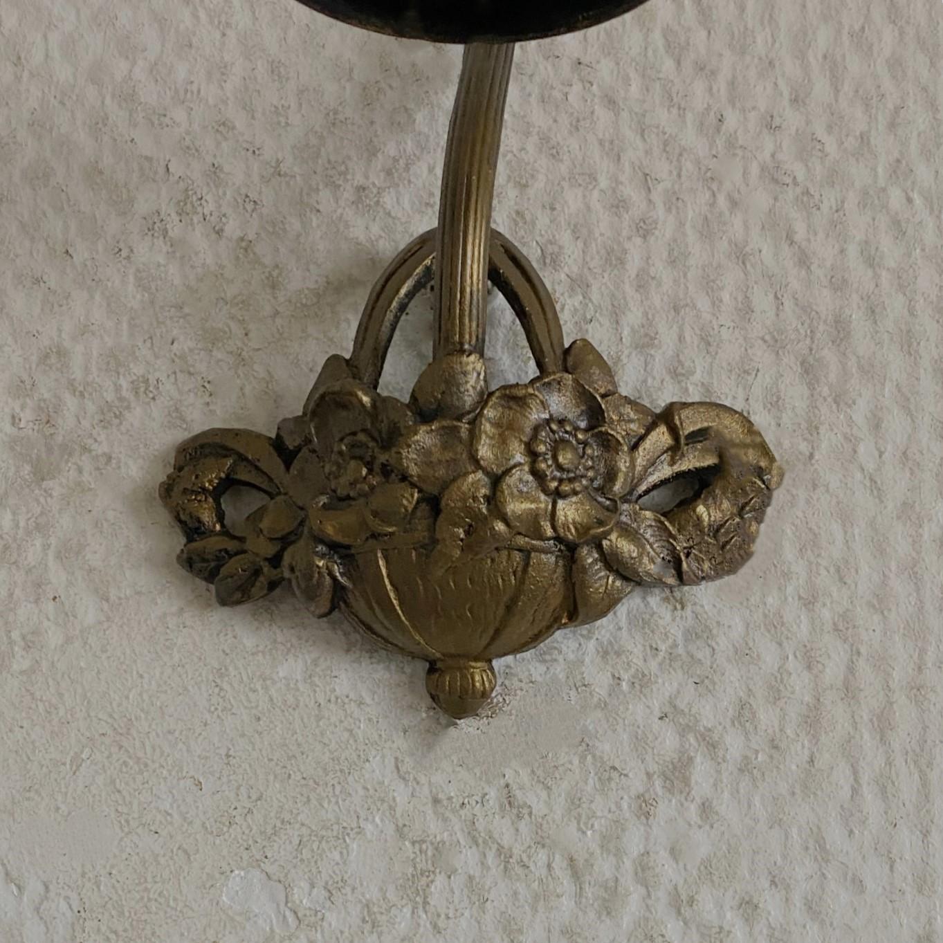 Pair of French Art Deco Brass Opaline Glass Wall Sconces, 1930s 3