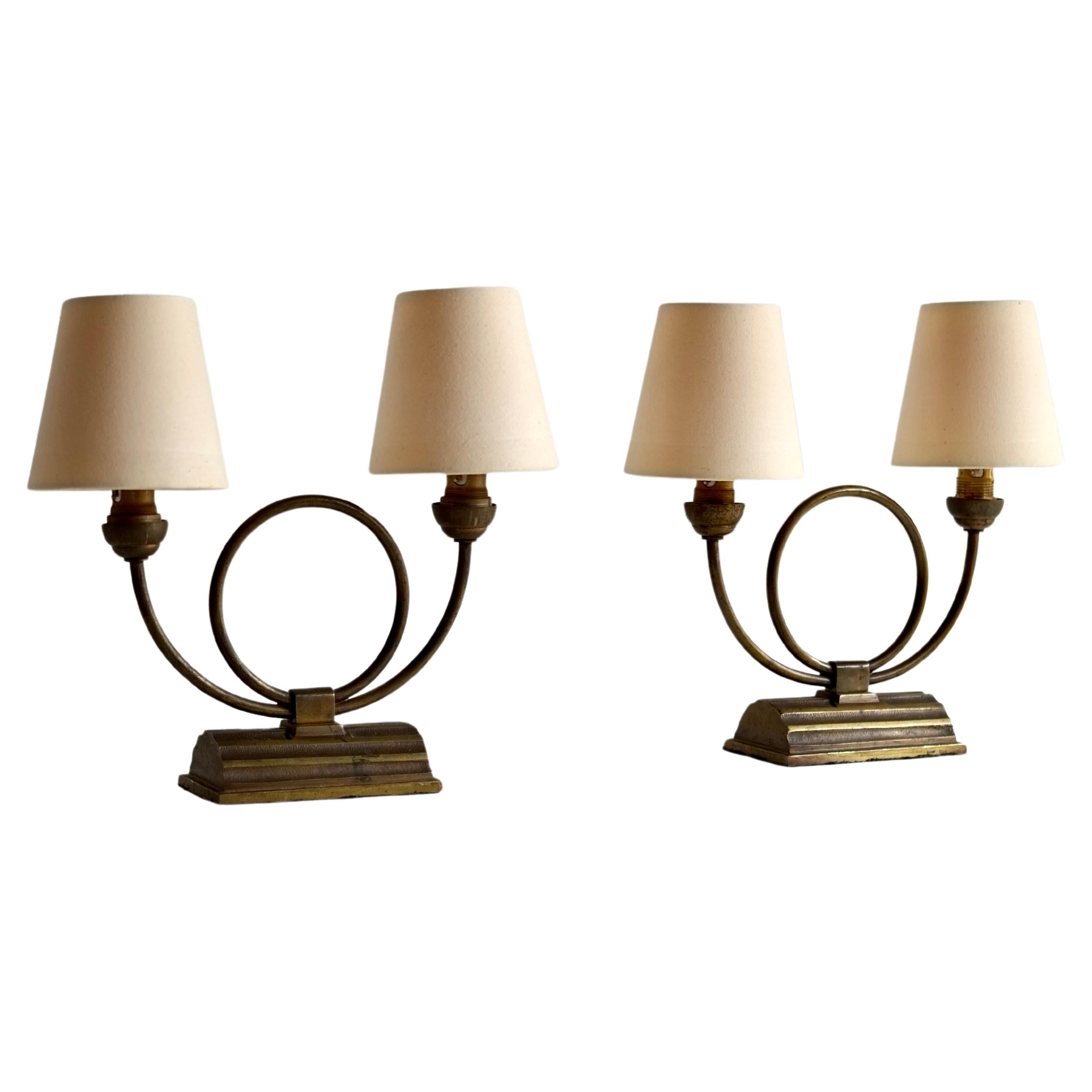Pair Of French Art Deco Brass Table Lamps