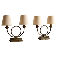 Antique Pair Of French Art Deco Brass Table Lamps