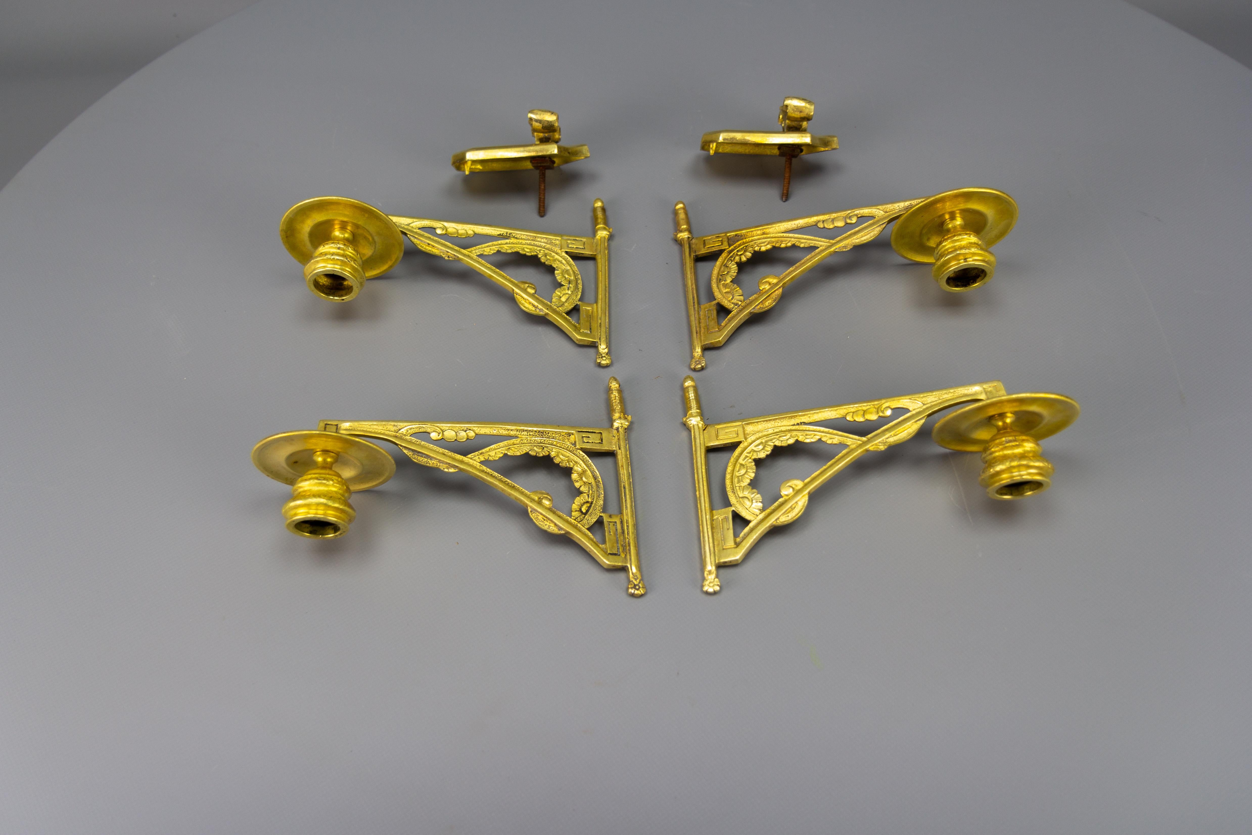 Pair of French Art Deco Brass Twin Arm Piano Candlestick Wall Lights by L. Pinet For Sale 7