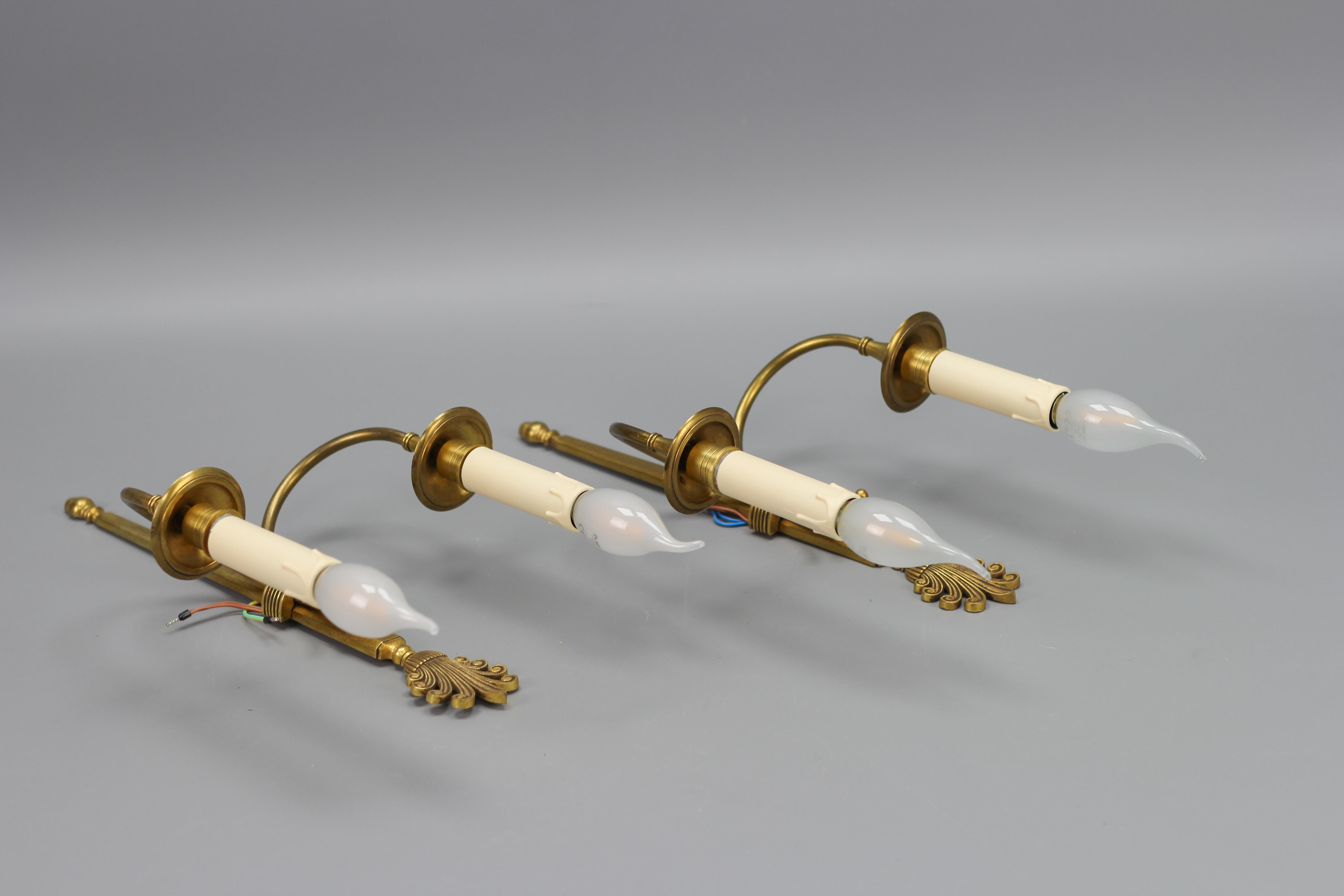 Pair of French Art Deco Brass Twin Arm Sconces, ca 1930 For Sale 6