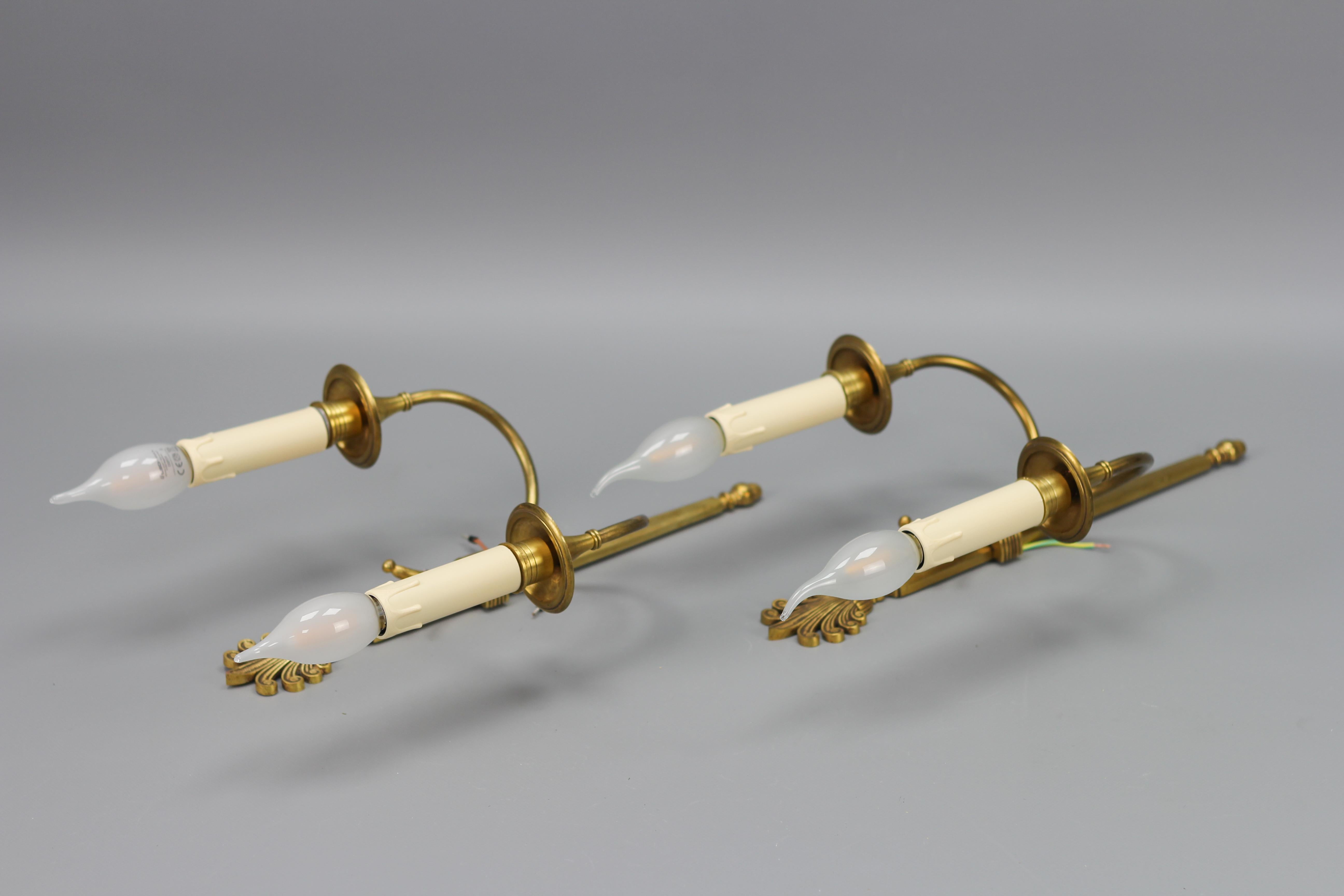 Pair of French Art Deco Brass Twin Arm Sconces, ca 1930 For Sale 8