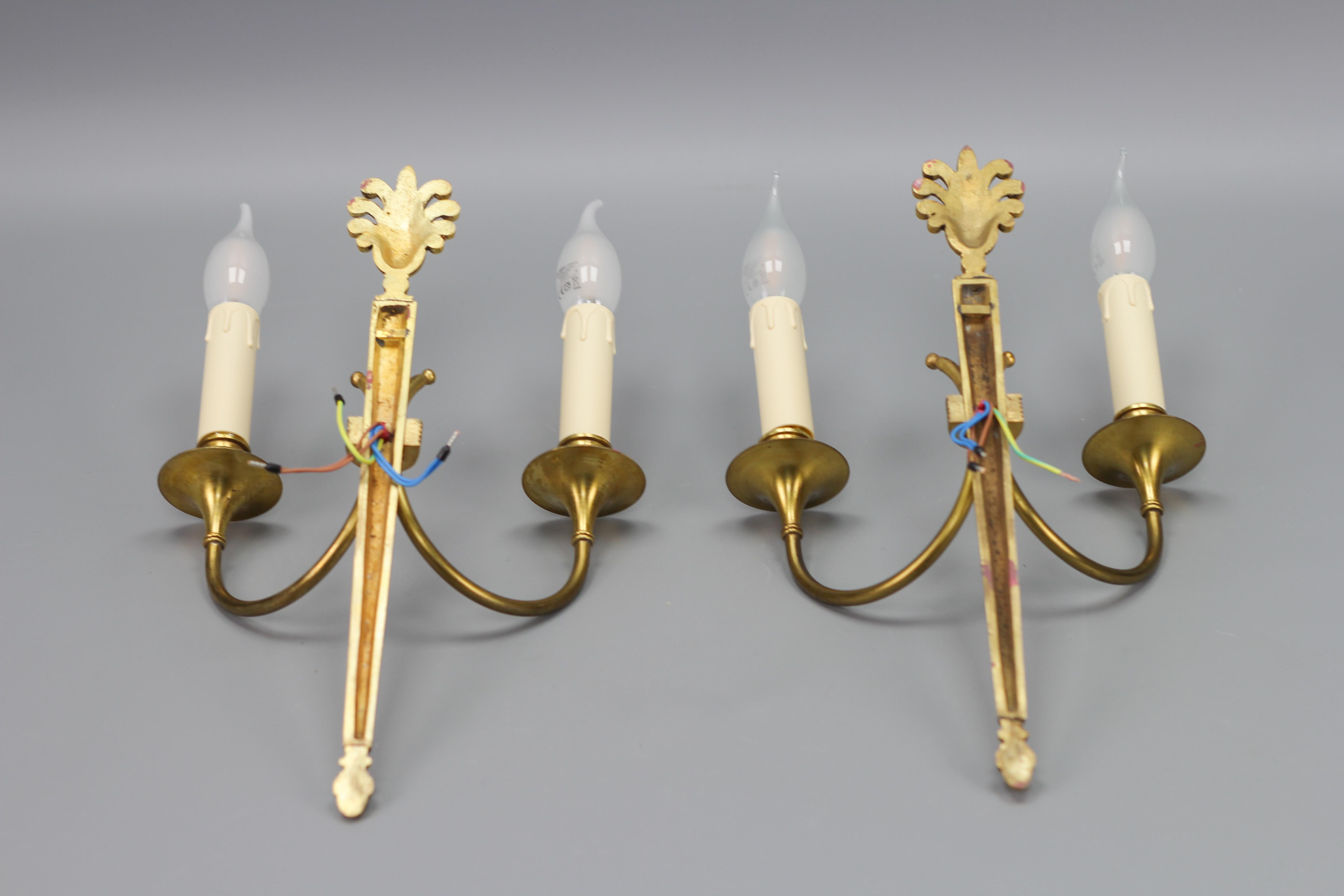 Pair of French Art Deco Brass Twin Arm Sconces, ca 1930 For Sale 10