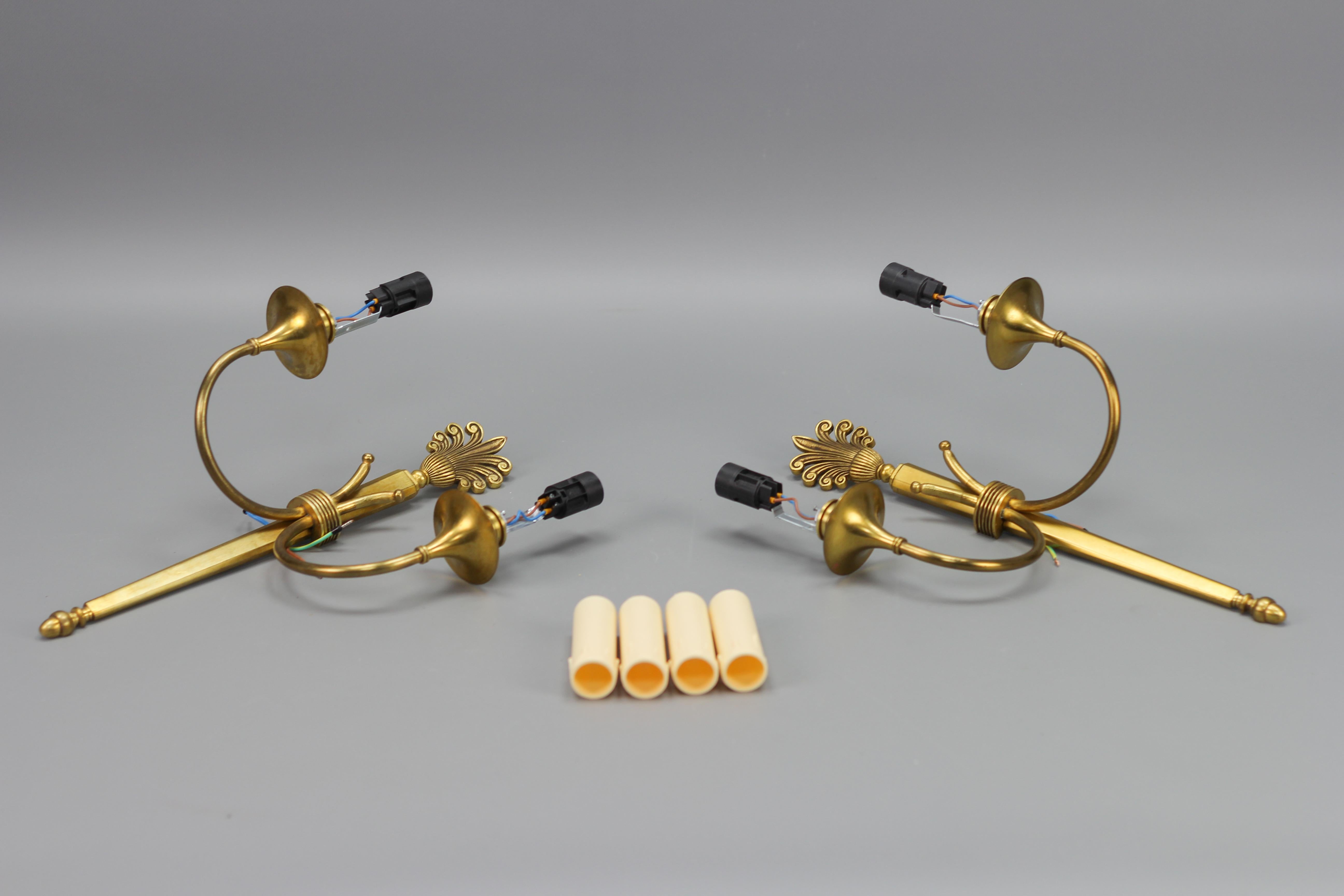 Pair of French Art Deco Brass Twin Arm Sconces, ca 1930 For Sale 13