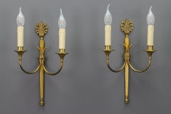 Pair of French Art Deco Brass Twin Arm Sconces, ca 1930