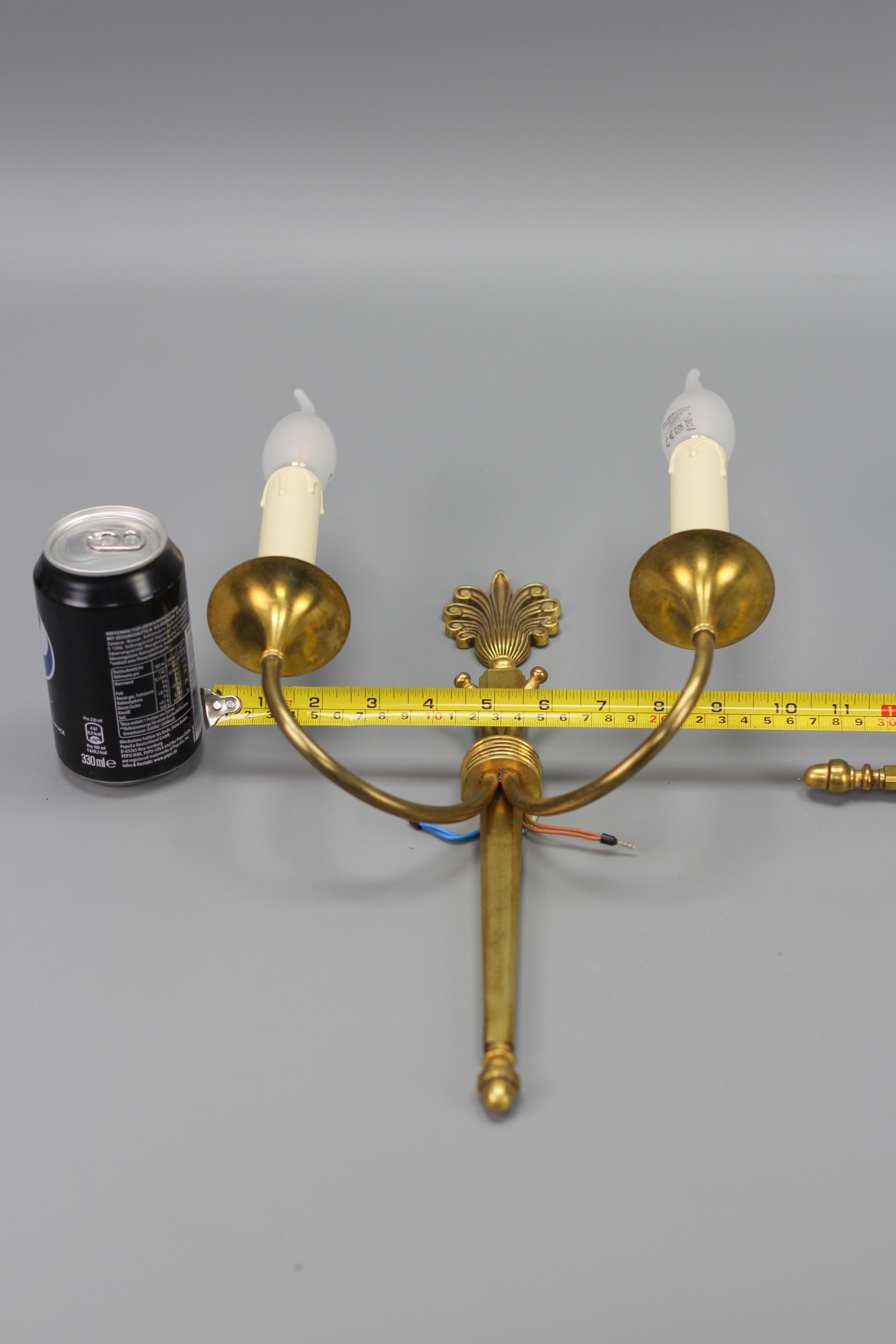 Pair of French Art Deco Brass Twin Arm Sconces, ca 1930 For Sale 16