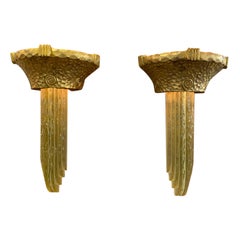 Pair of French Art Deco Bronze and Glass Sconces