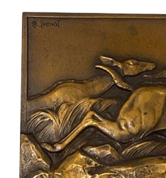 Pair of French Art Deco Bronze Antelope Plaques on Stands by Thenot, c.1930's.