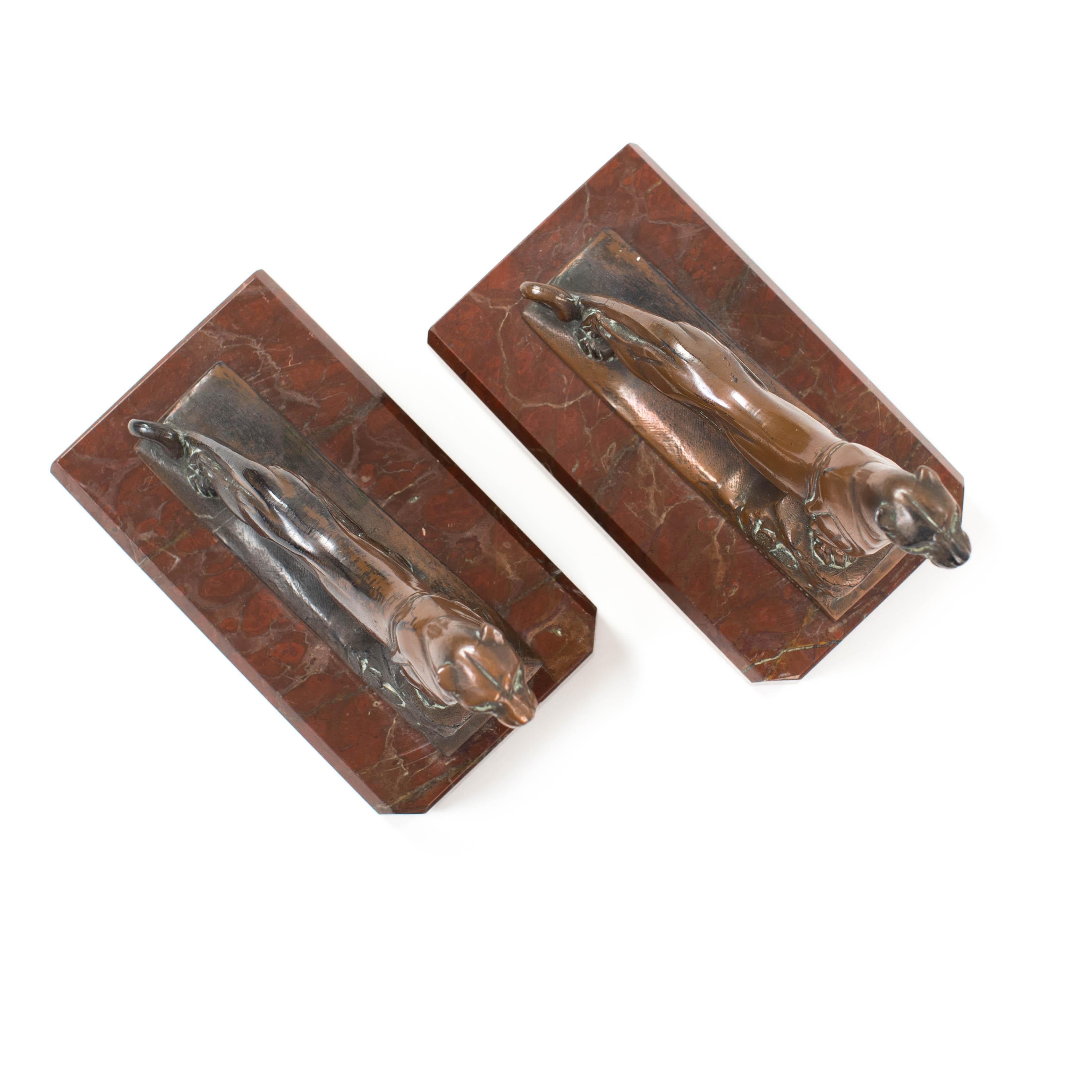 Pair of French Art Déco Bronze Panther Bookends on Marble base, signed Frecourt 3