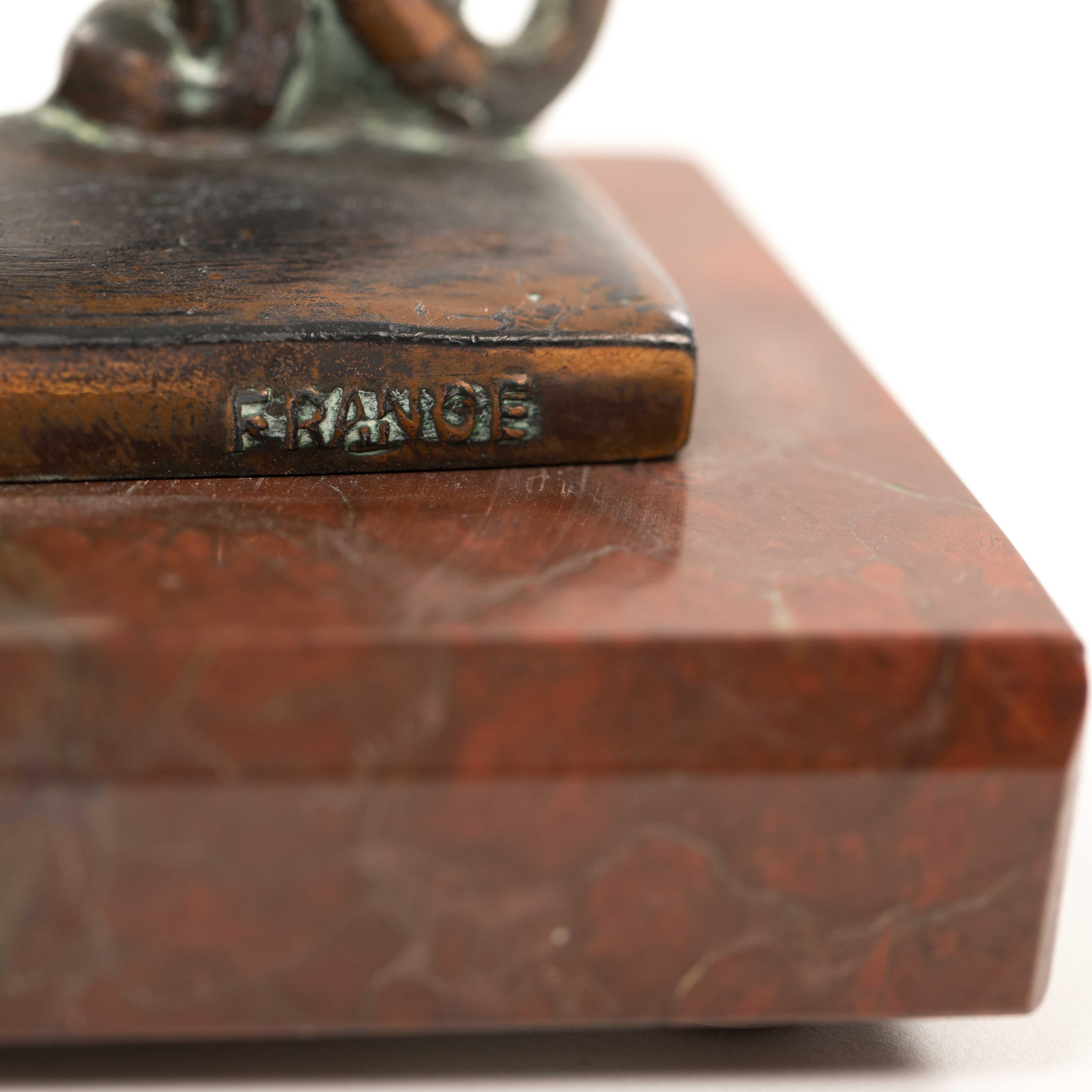 Pair of French Art Déco Bronze Panther Bookends on Marble base, signed Frecourt 7