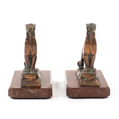 Pair of French Art Déco Bronze Panther Bookends on Marble base, signed Frecourt