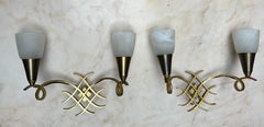 Pair of French Art Deco Bronze Wall Sconces Attributed to Jules Leleu