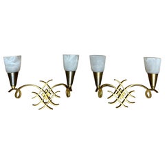 Coppia di appliques francesi in bronzo Art Déco attribuite a Jules Leleu