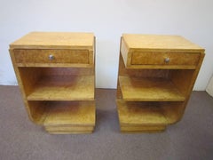 Pair of French Art Deco Burl Maple Cubist Nightstands or Side Tables