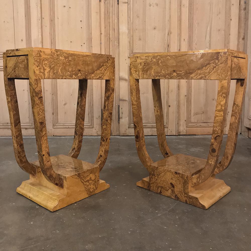 Pair of French Art Deco Burl Walnut End Tables 5