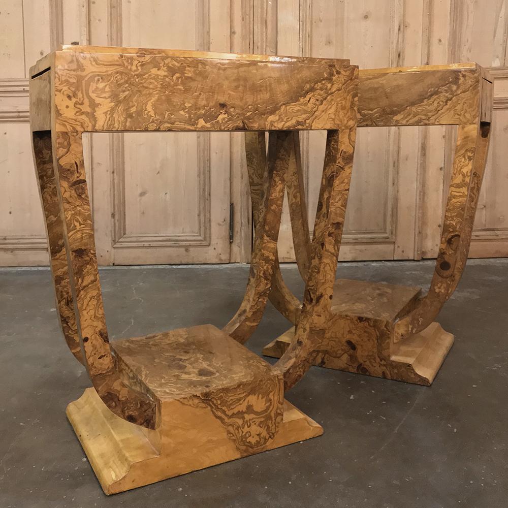 Pair of French Art Deco Burl Walnut End Tables 3