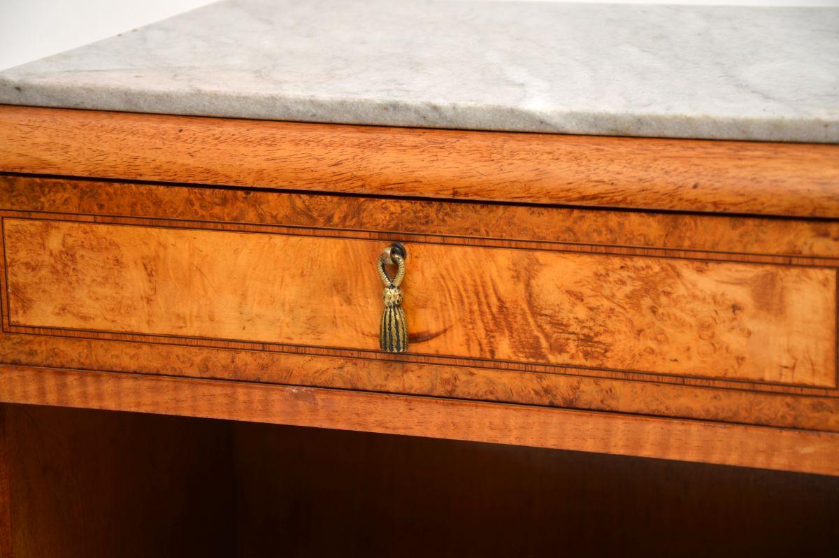Pair of French Art Deco Burr Walnut Marble Top Bedside Cabinets For Sale 7