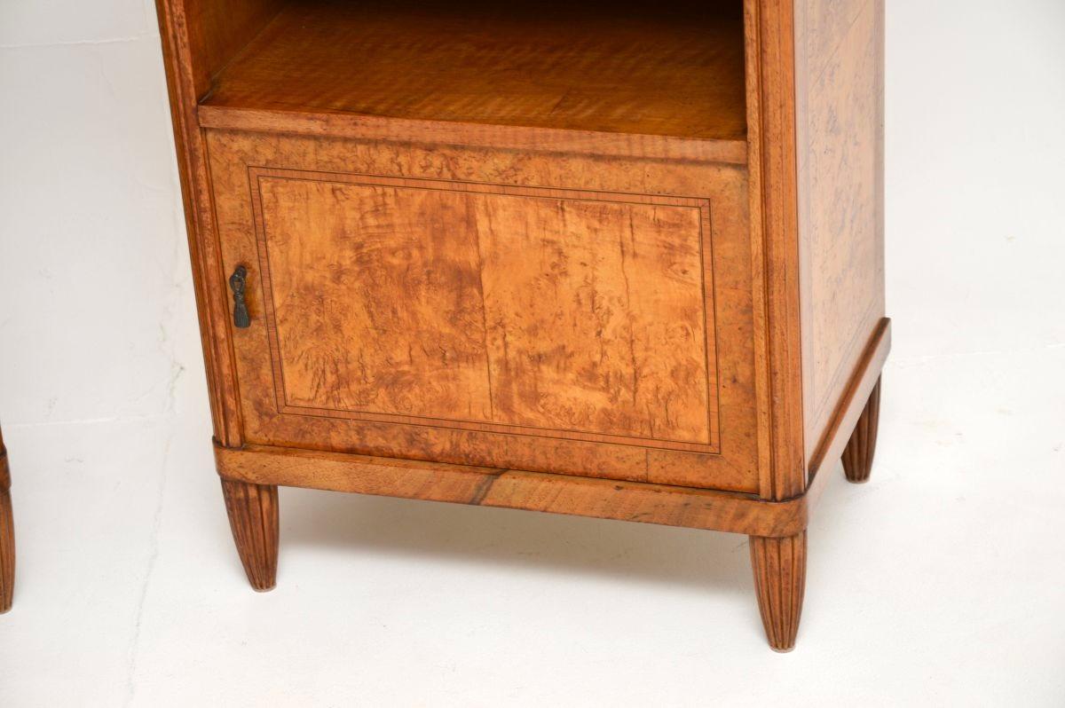 Pair of French Art Deco Burr Walnut Marble Top Bedside Cabinets For Sale 10