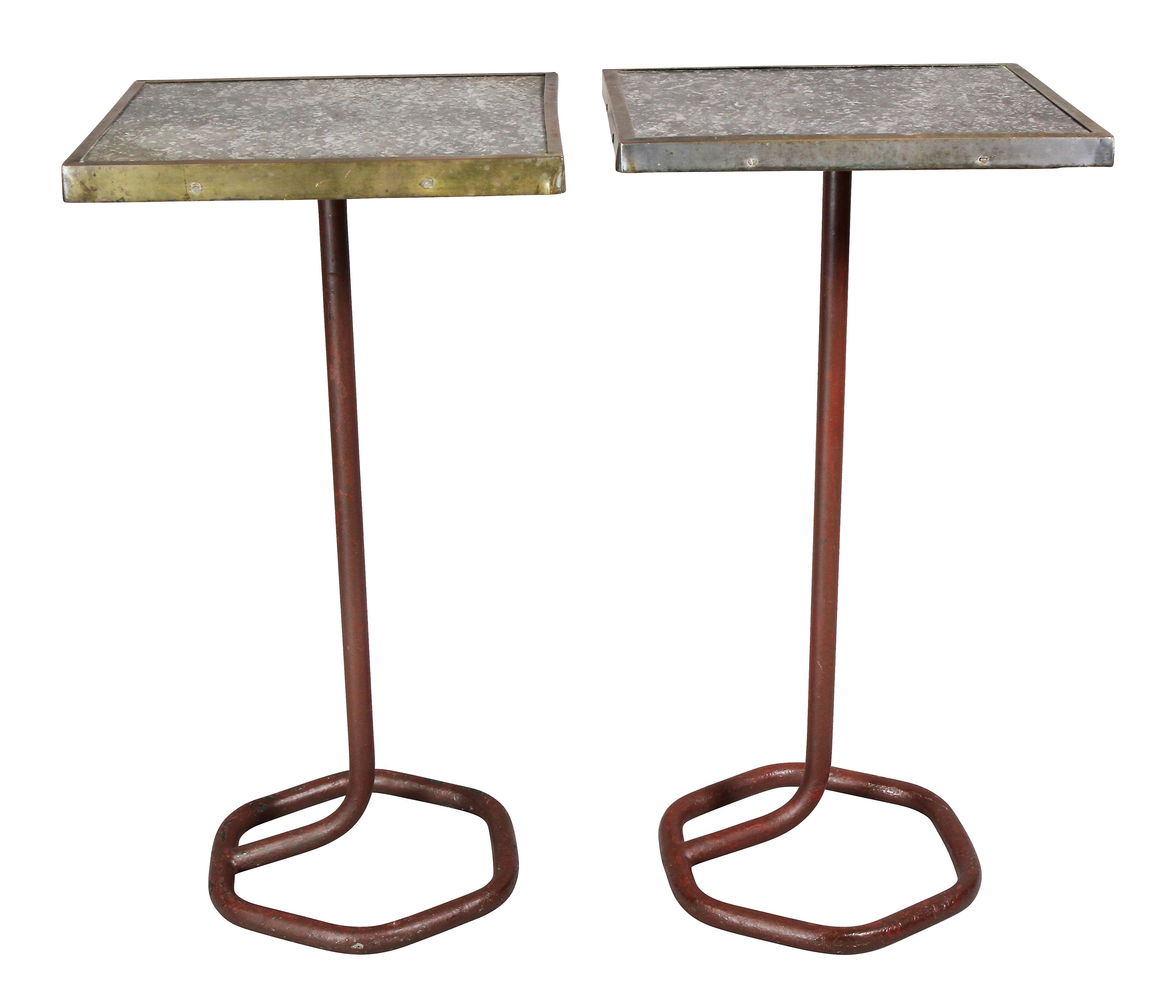 Iron Pair of French Art Deco Cafe Tables by Cre-Rossi