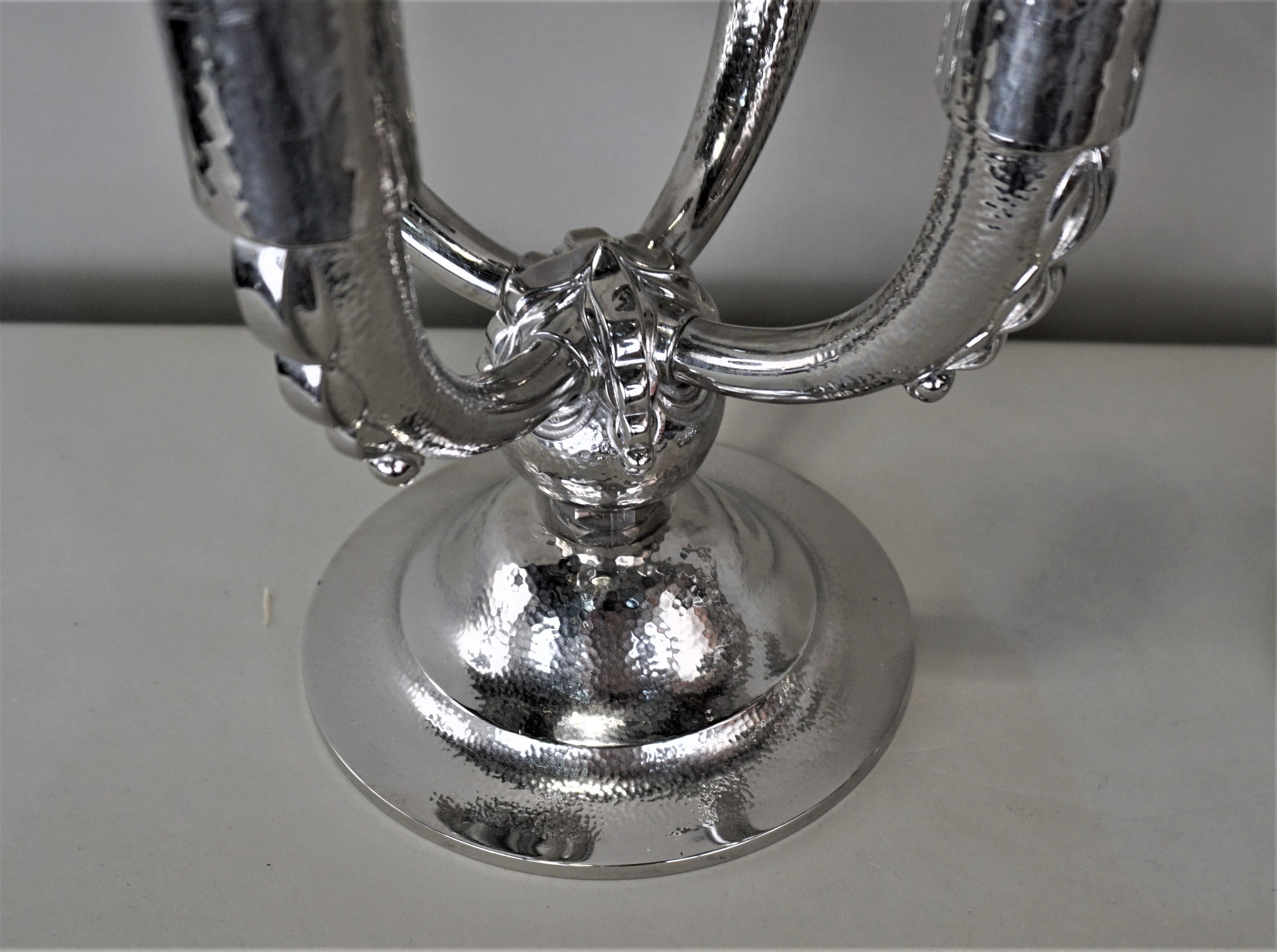 Plated Pair of French Art Deco Candelabra For Sale