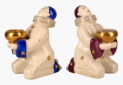 Pair of French Art Déco Ceramic Pierrot Figures/Perfume Lamps by Aladin for ROBJ