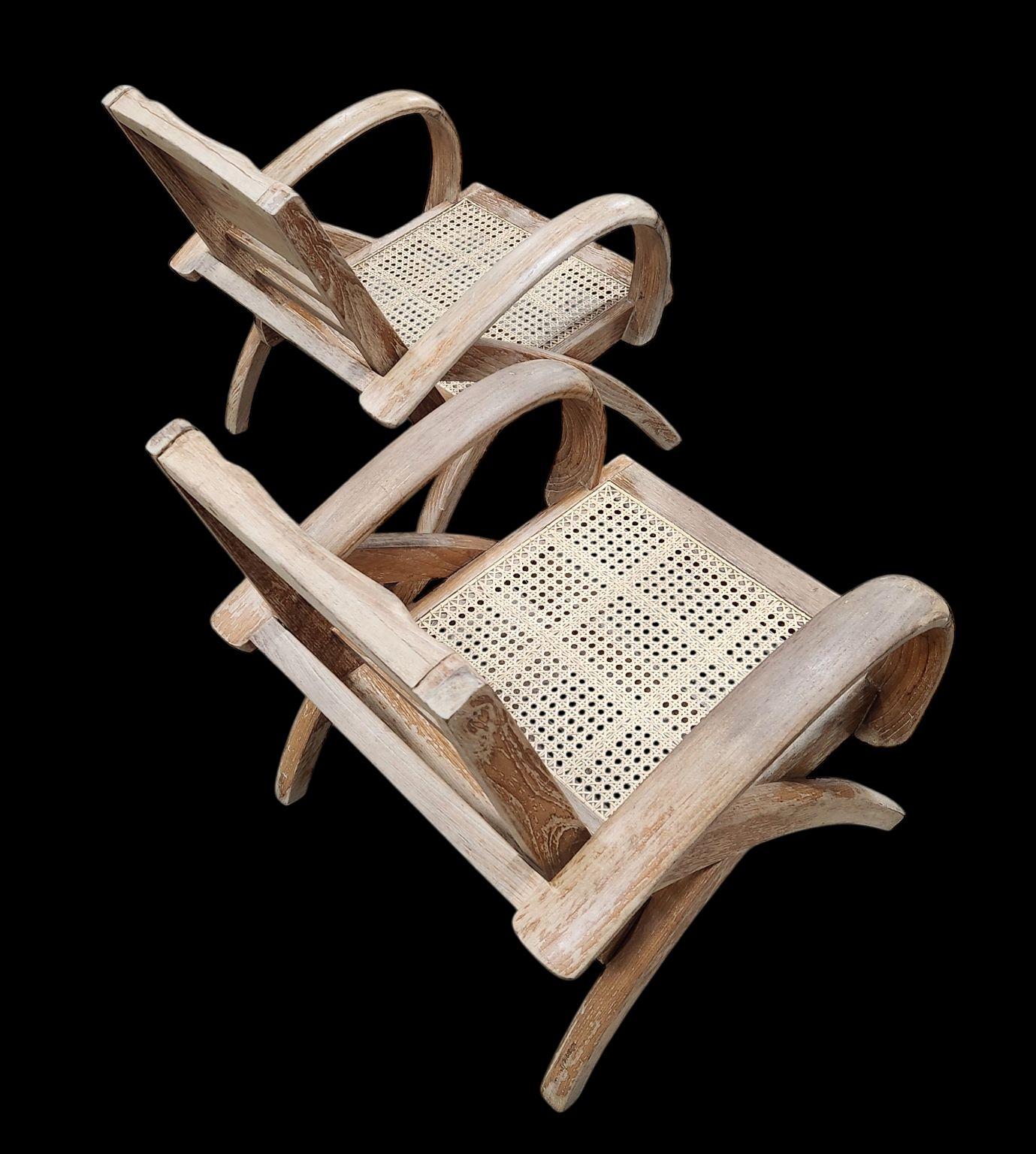 Pair Of French Art Deco Cerused Oak Chairs Attributed to Rene Gabriel C.1940 For Sale 6