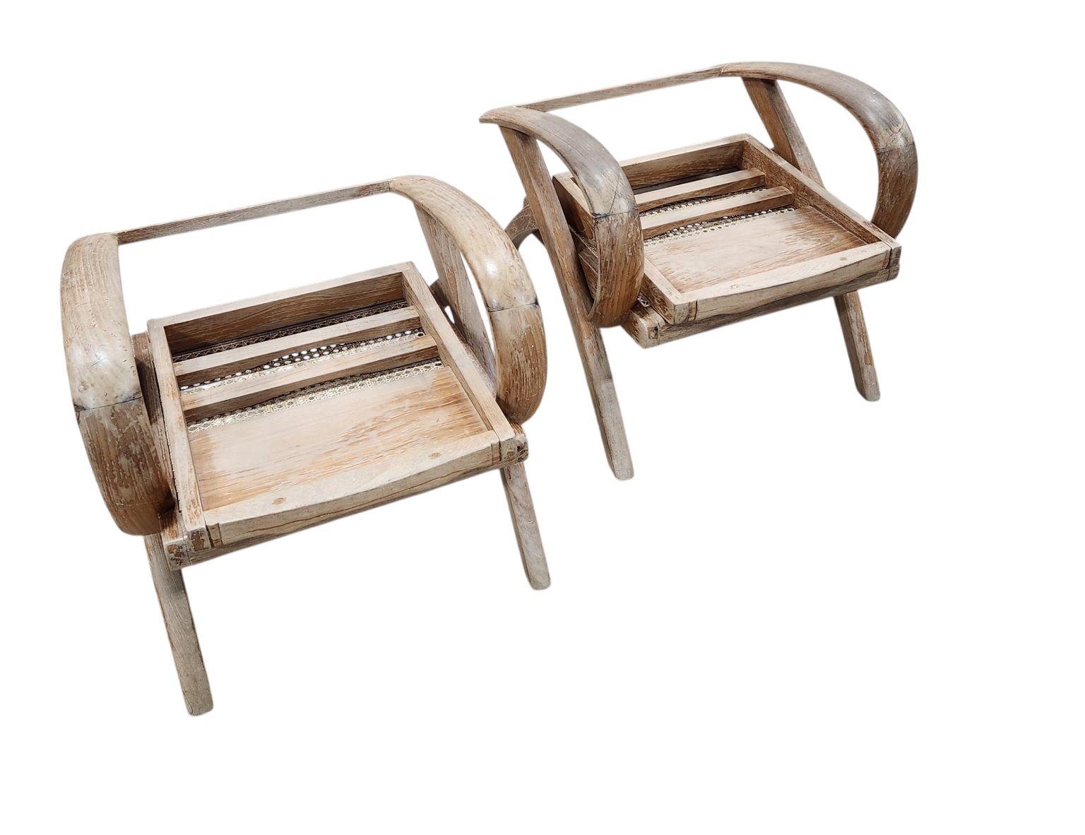 Pair Of French Art Deco Cerused Oak Chairs Attributed to Rene Gabriel C.1940 For Sale 10