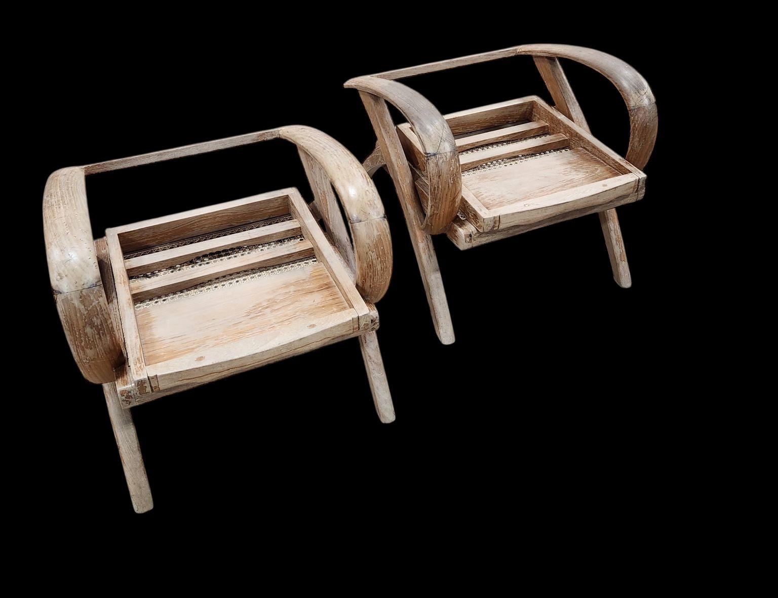 Pair Of French Art Deco Cerused Oak Chairs Attributed to Rene Gabriel C.1940 For Sale 11
