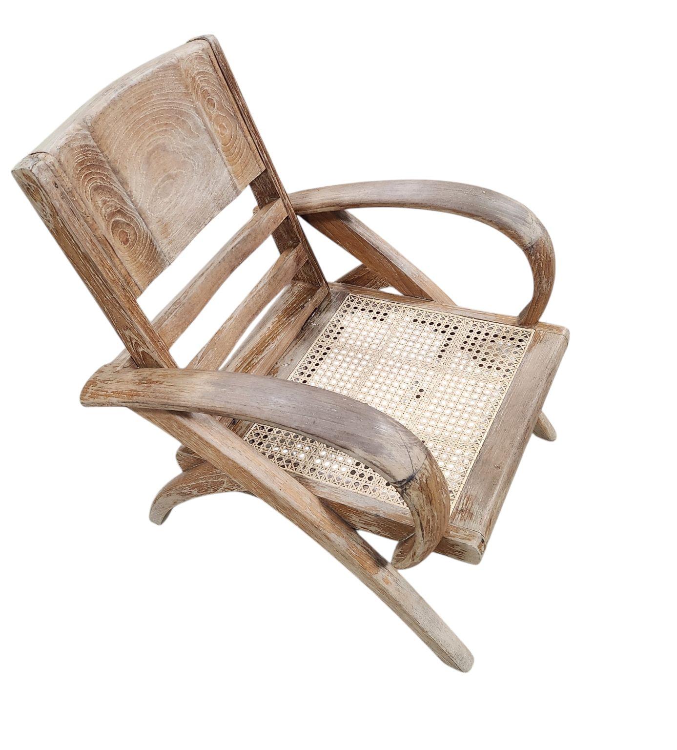 Pair Of French Art Deco Cerused Oak Chairs Attributed to Rene Gabriel C.1940 For Sale 12