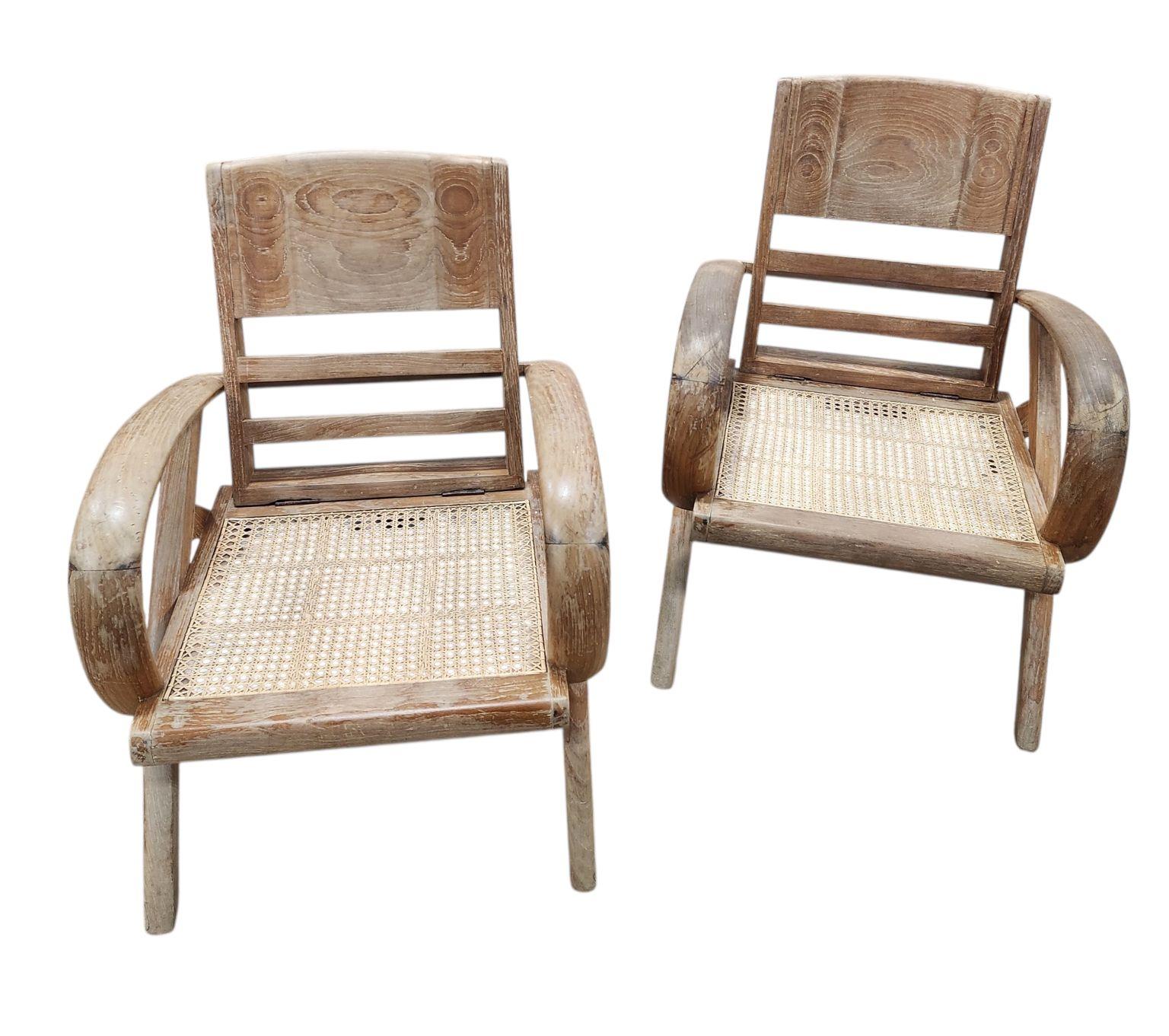 Pair Of French Art Deco Cerused Oak Chairs Attributed to Rene Gabriel C.1940 For Sale 14