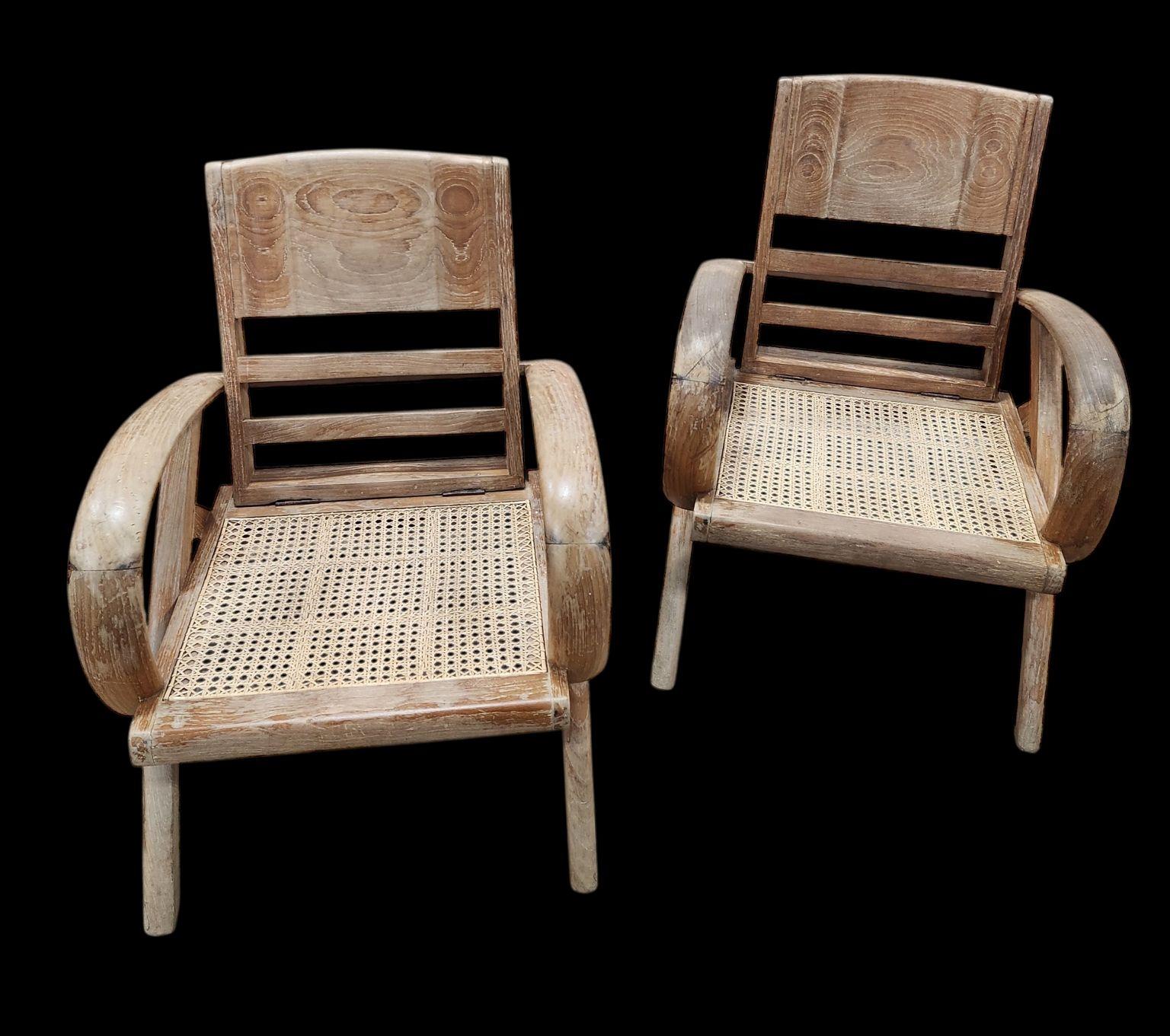 Pair Of French Art Deco Cerused Oak Chairs Attributed to Rene Gabriel C.1940 For Sale 15
