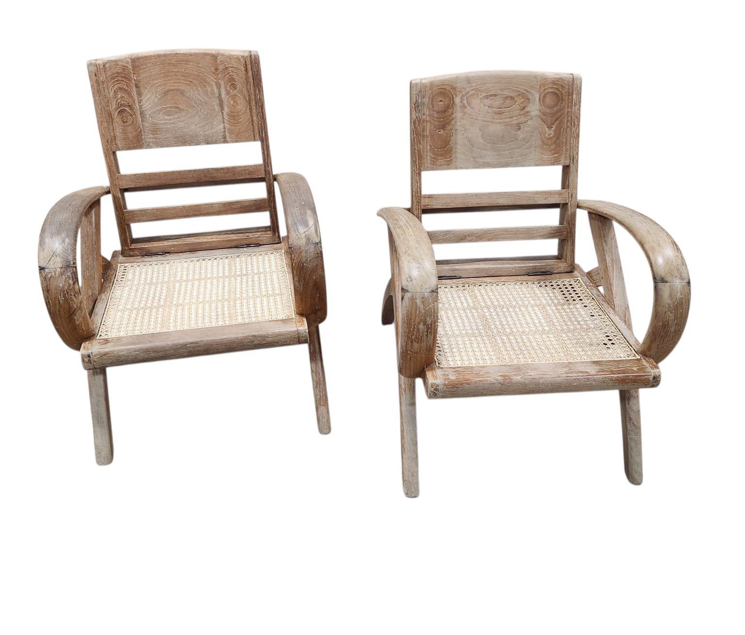Pair Of French Art Deco Cerused Oak Chairs Attributed to Rene Gabriel C.1940 In Good Condition For Sale In Bernville, PA