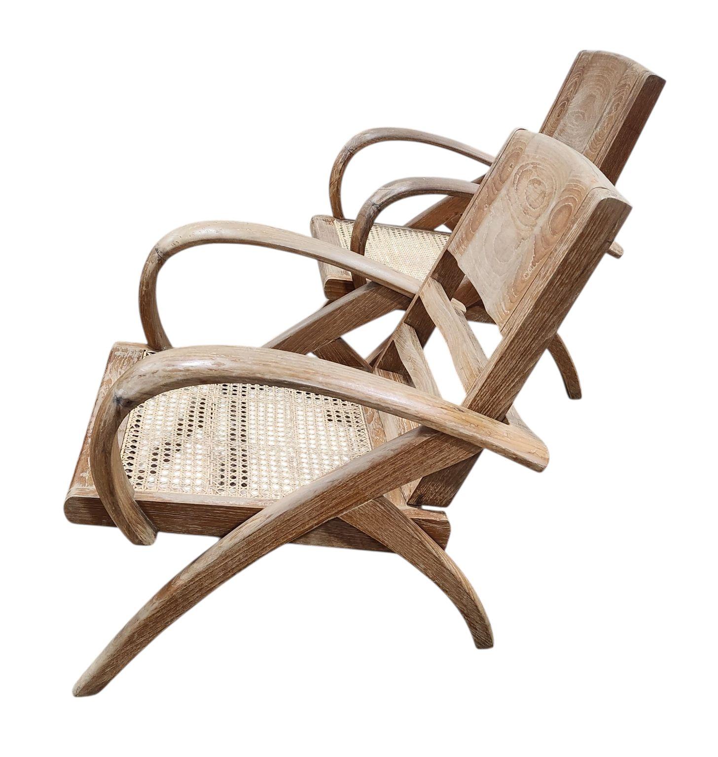 Pair Of French Art Deco Cerused Oak Chairs Attributed to Rene Gabriel C.1940 For Sale 3