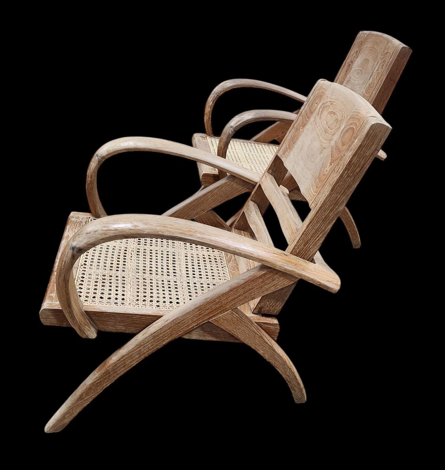 Pair Of French Art Deco Cerused Oak Chairs Attributed to Rene Gabriel C.1940 For Sale 4