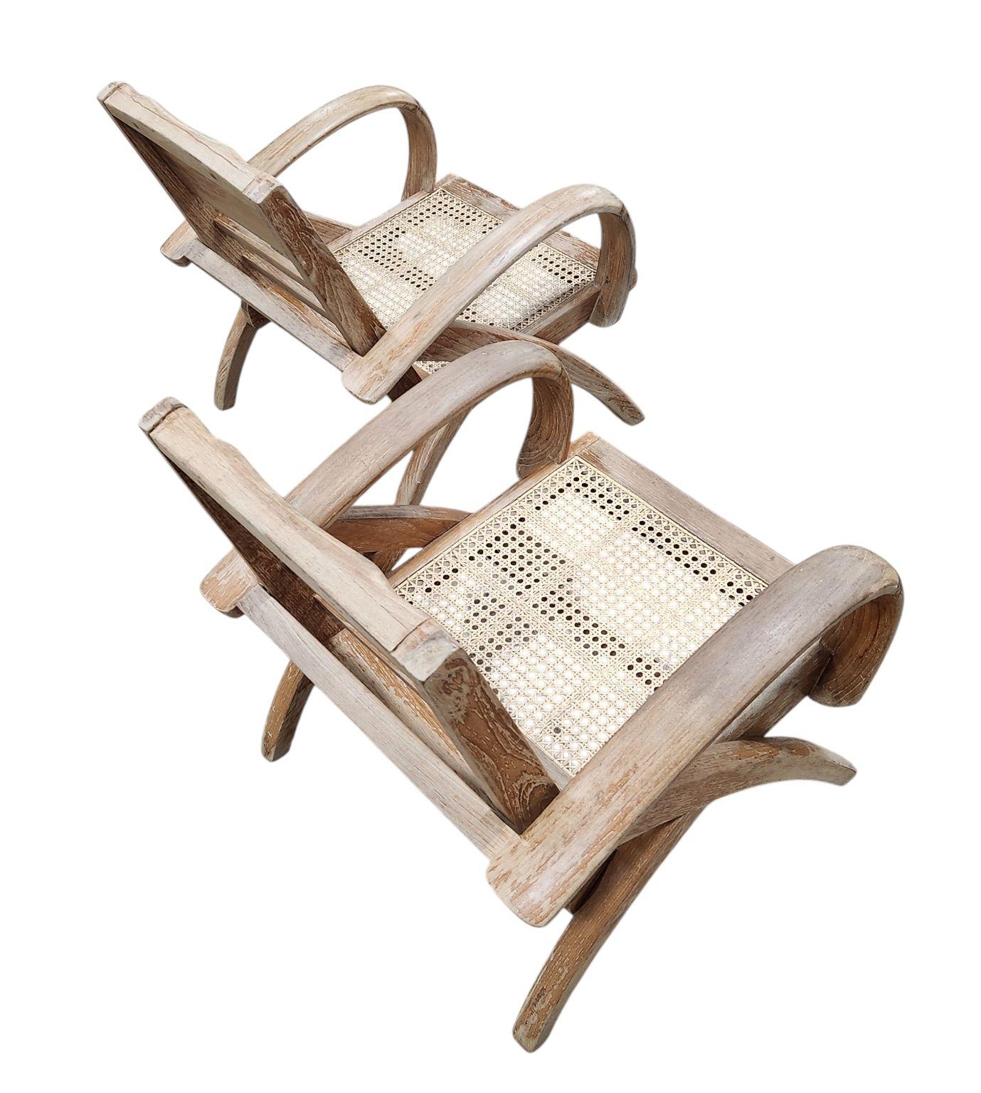 Pair Of French Art Deco Cerused Oak Chairs Attributed to Rene Gabriel C.1940 For Sale 5