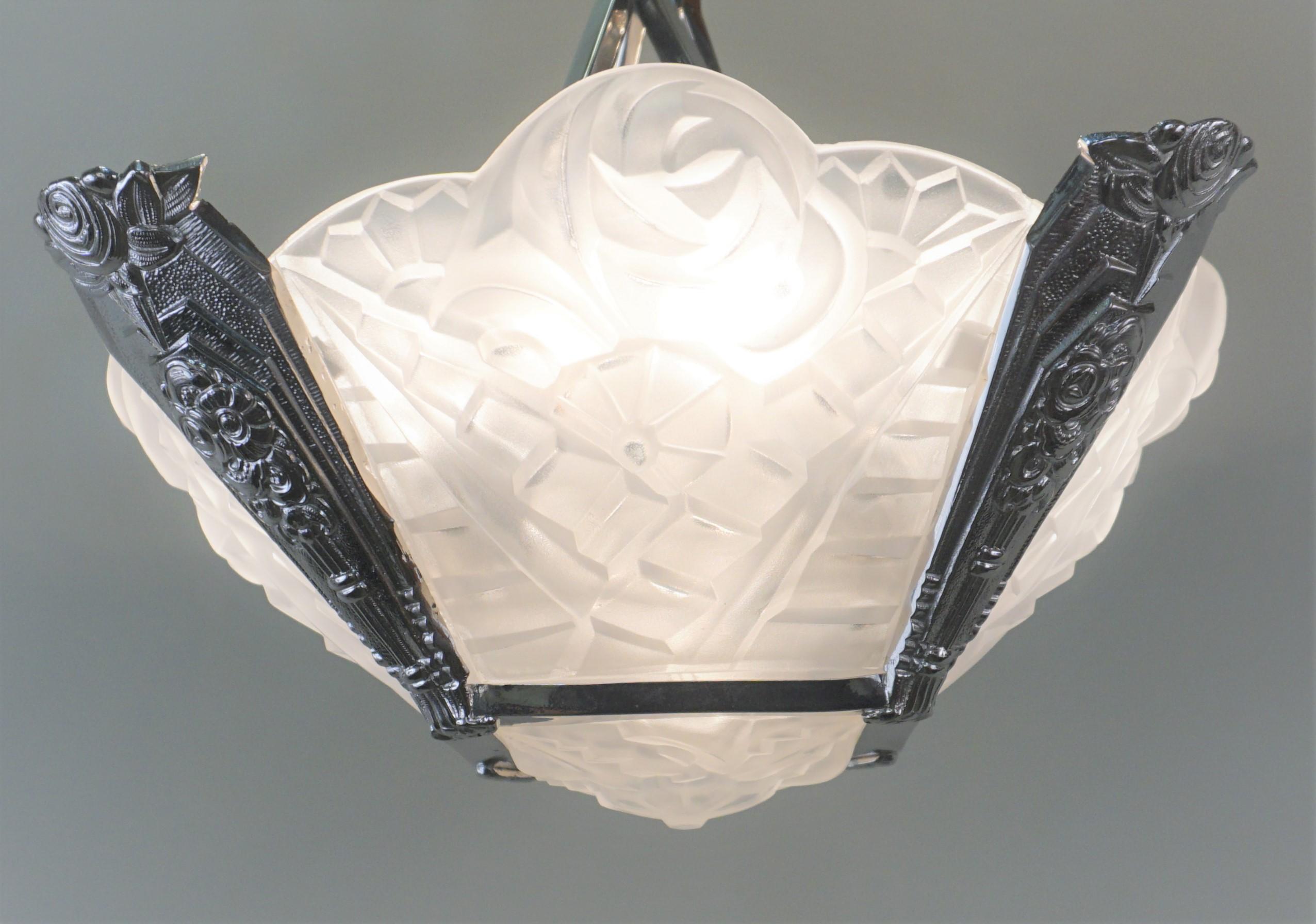 Glass Pair of French Art Deco Chandelier by Degué