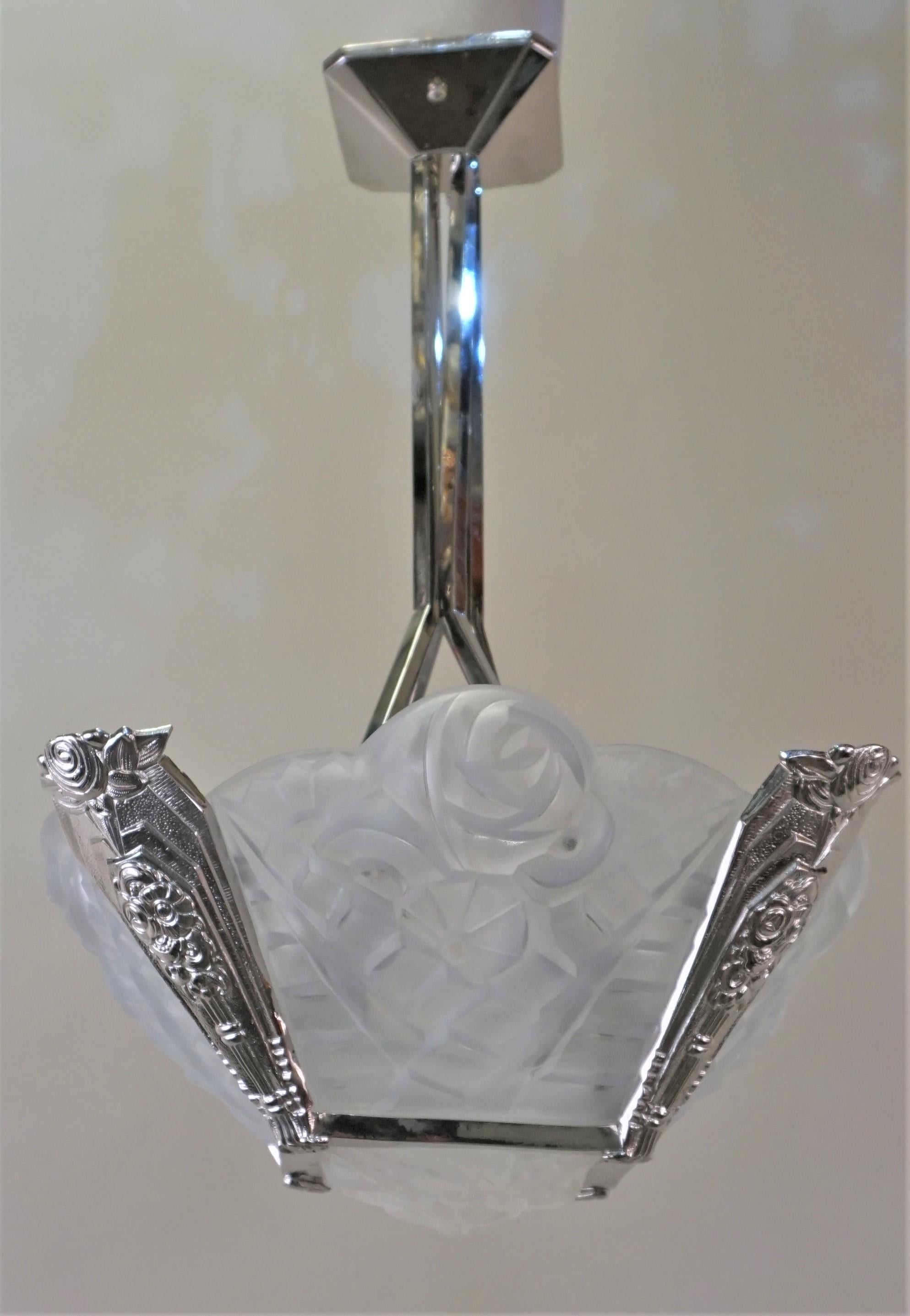 Pair of French Art Deco Chandelier by Degué 2