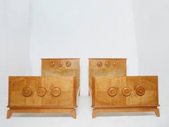 Pair of French Art Deco Children Twin Beds in Solid Ash Wood, 1950s