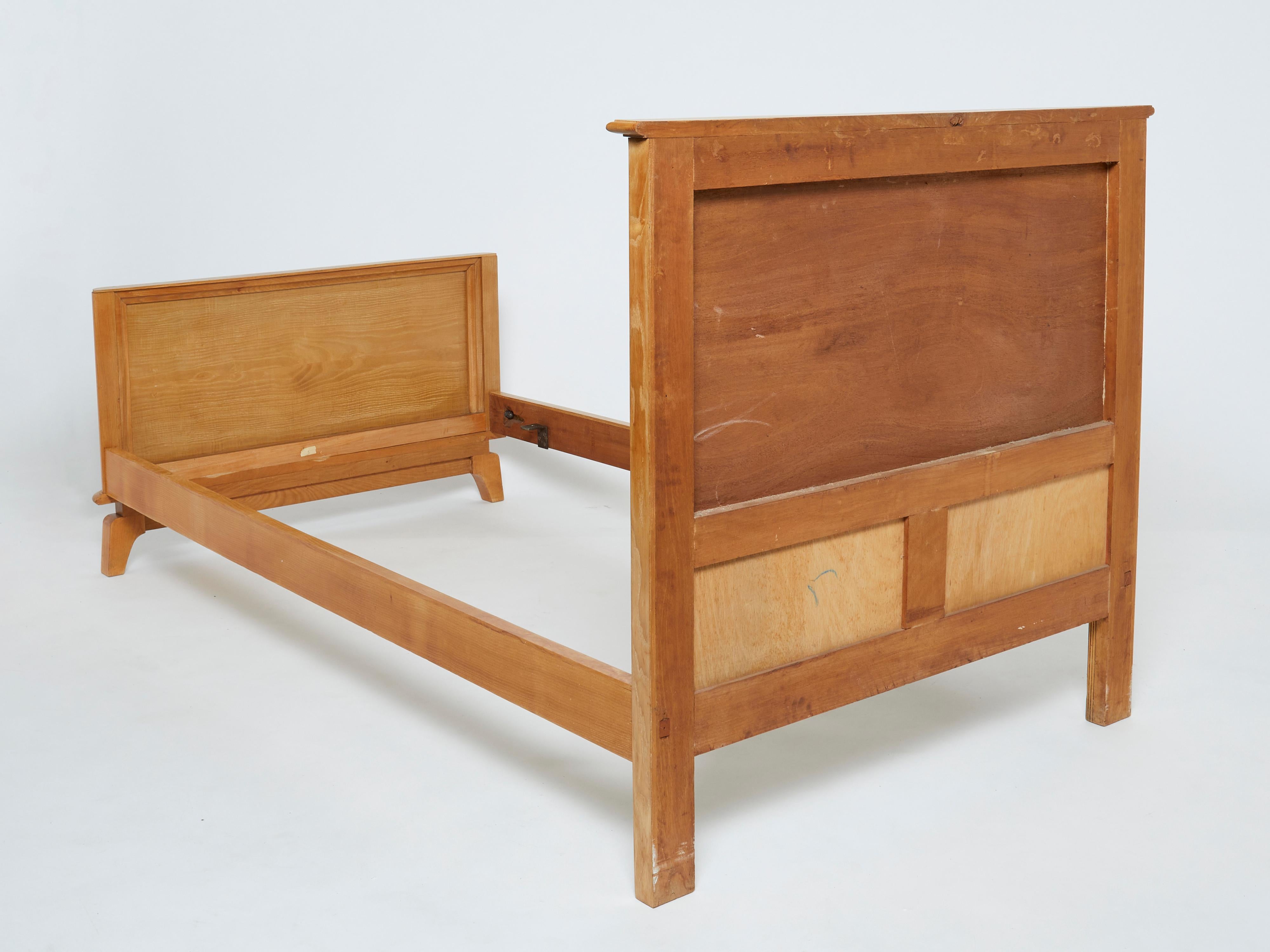 Pair of French Art Deco Children Twin Beds in Solid Ash Wood, 1950s 1