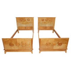 Pair of French Art Deco Children Twin Beds in Solid Ash Wood, 1950s