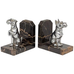 Vintage Pair of French Art Deco Chrome and Marble Scottie Dog Bookends