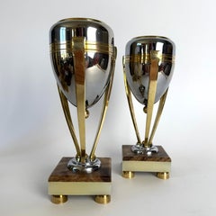 Pair of French Art Deco Chrome, Brass and Marble Tazzas, 1920s–1930s